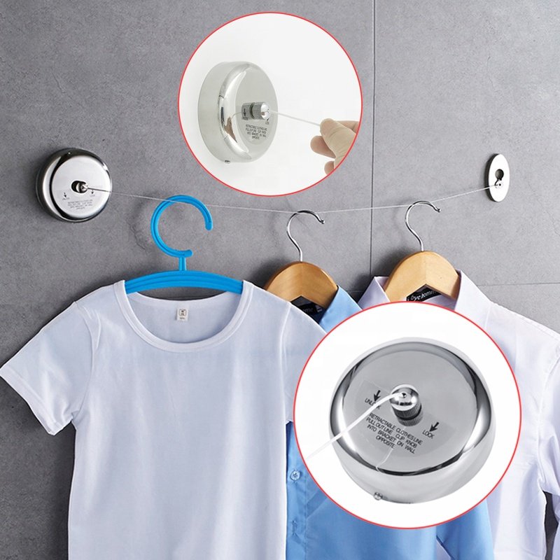Silver upgrade Balcony wall mounted 304 Stainless Steel 9.2 ft retractable clothes line washing line clothesline