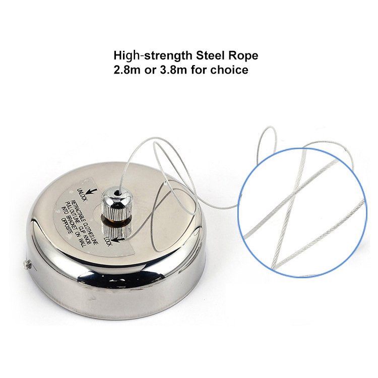 ss Big 9.5cm Circle Round Heavy Duty Bearing 12.5ft Steel Wirerope Pull Out Clothesline for Hotel Toilet
