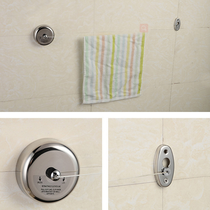 ss Big 9.5cm Circle Round Heavy Duty Bearing 12.5ft Steel Wirerope Pull Out Clothesline for Hotel Toilet