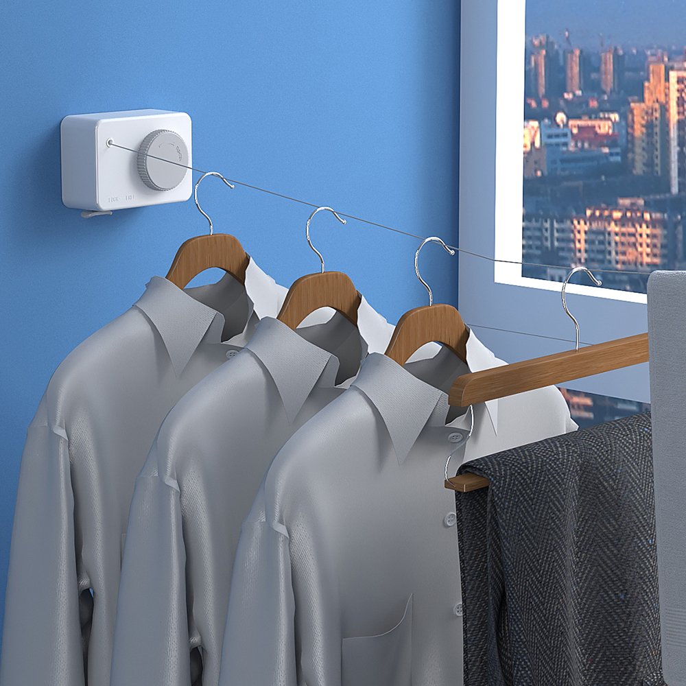 Fapully Indoor ABS Square Clothesline in ABS Clothesline Rope Retractable Clothes Line Outdoor Clothes Dryer, 4.2m/165 in PC Ho