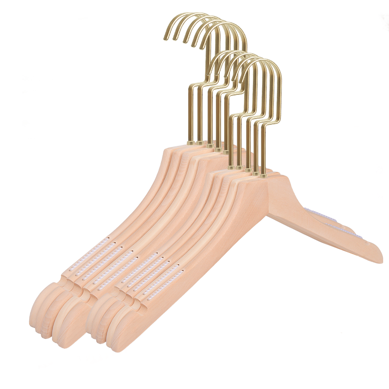 Display Racks White And Gold Coat Hangers Professional Light Weight Wood Hangers Graphic Customization Free Sample Clothesline