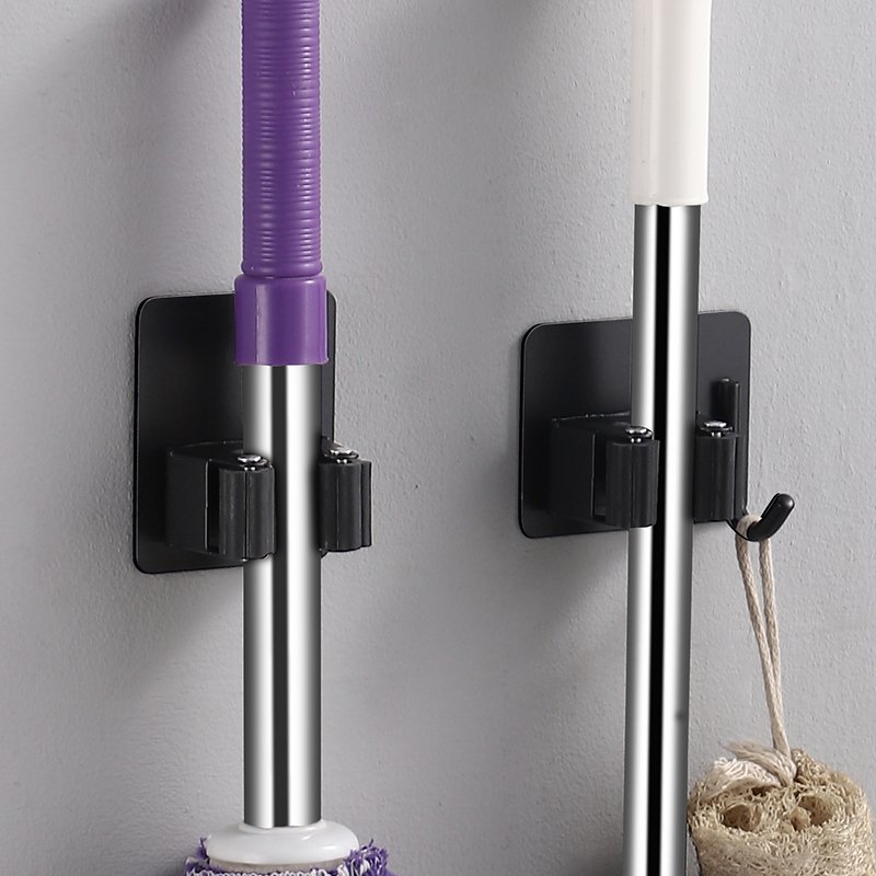 Stainless steel mop hook broom clip wall mounted fixed buckle bathroom storage rack balcony clothesline storage