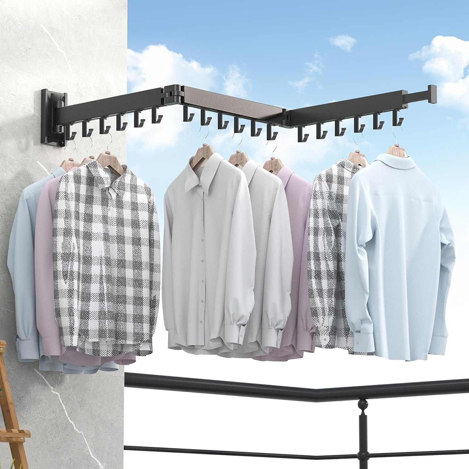 Wall Mounted Clothesline Laundry Hangers Racks Folding Clothes Racks Retractable Aluminum Cloth Drying Rack