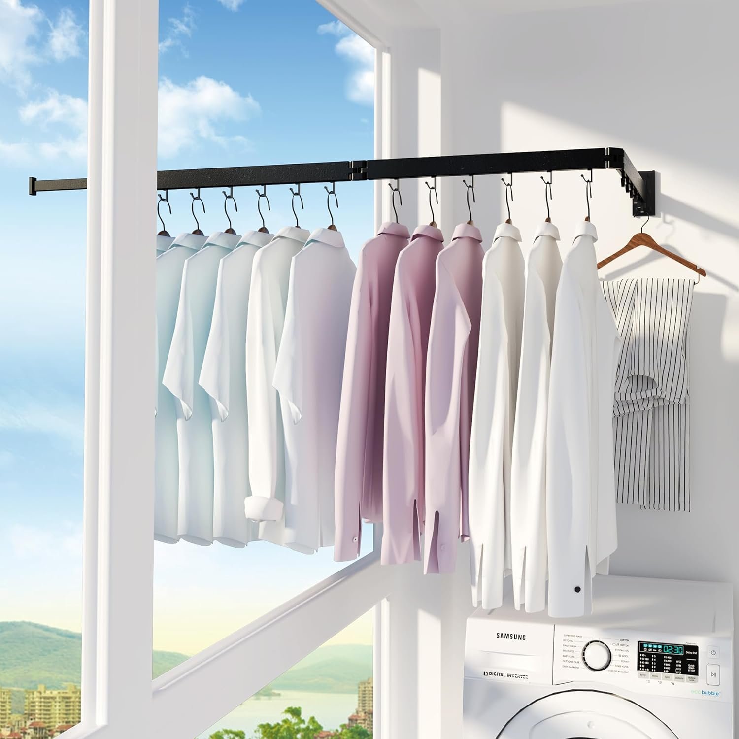 Wall Mounted Clothesline Laundry Hangers Racks Folding Clothes Racks Retractable Aluminum Cloth Drying Rack
