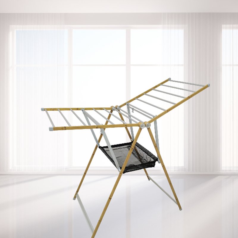 AL-8018CB+W Aluminum Floor-standing Clothes Drying Rack Indoor Outdoor Clothes Storage Movable Folding Wing Clothesline