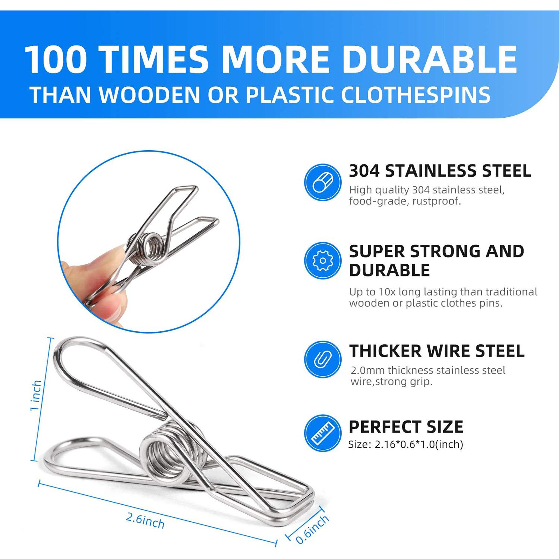 Multipurpose Stainless Steel Clothespins spring Clips Drying Pegs Clamps for Clothesline Outdoor Kitchen Food Bag clips
