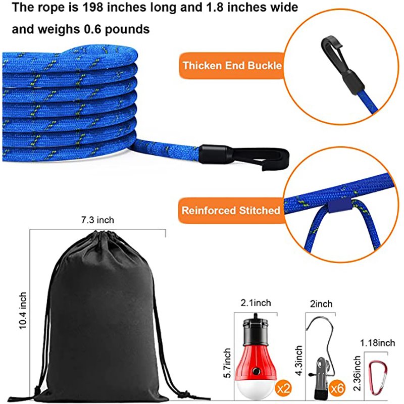 Campsite Storage Strap with 16ft Adjustable Tent Camping Lanyard Rope Clothesline for Hanging Camping Gear Tent Accessories