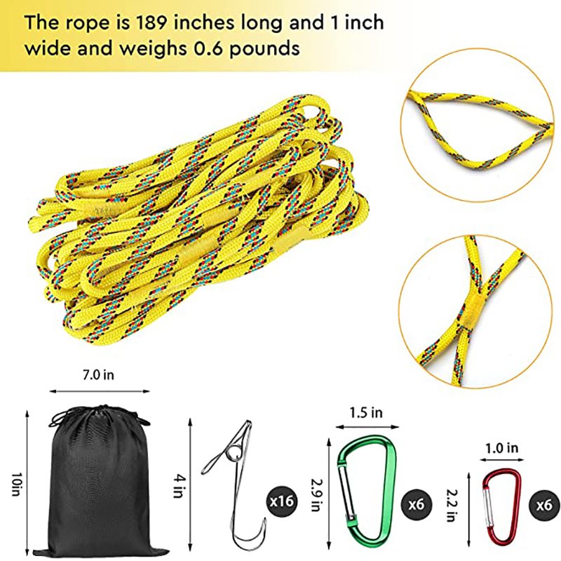 Campsite Storage Strap with 16ft Adjustable Tent Camping Lanyard Rope Clothesline for Hanging Camping Gear Tent Accessories