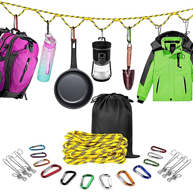 Campsite Storage Strap with 16ft Adjustable Tent Camping Lanyard Rope Clothesline for Hanging Camping Gear Tent Accessories