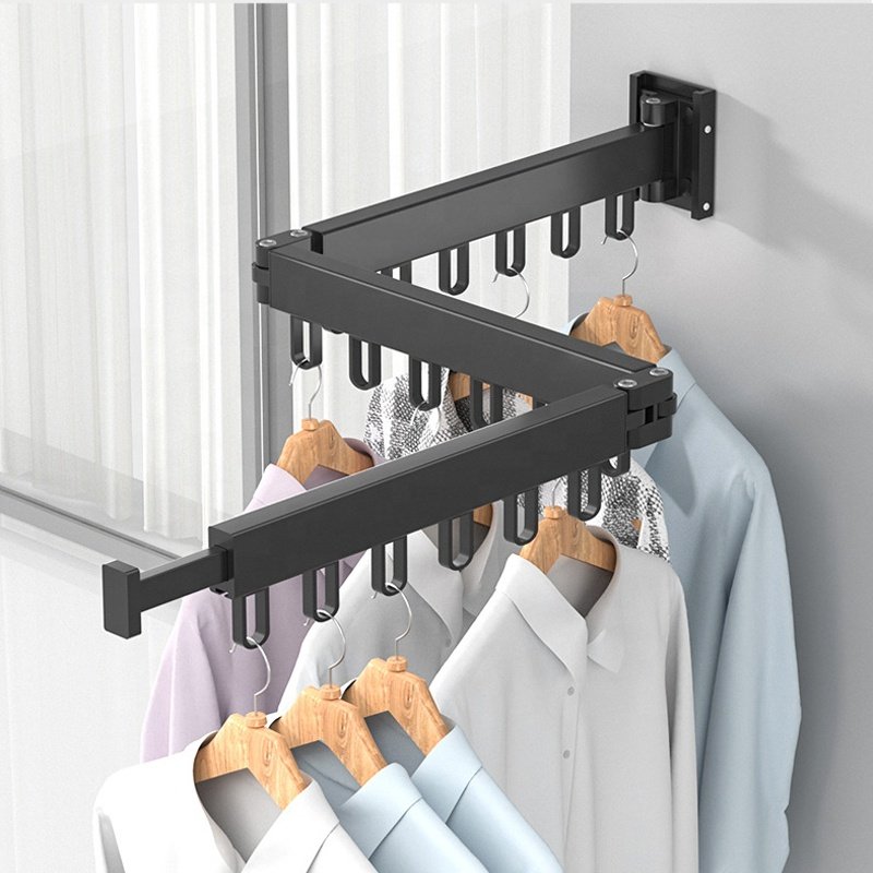 Foldable Clothes Hanger Wall Mount Retractable Cloth Drying Rack Indoor Outdoor Space Saving Aluminum Home Laundry Clothesline