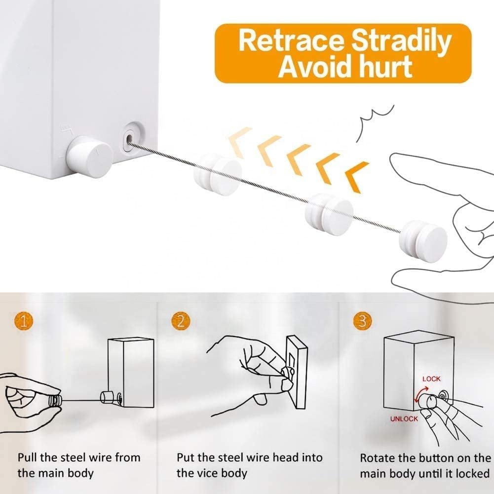 Hot selling 4.2M Retractable Clothesline Indoor Clothes Lines retracting Heavy Duty for Drying Laundry line Outdoor