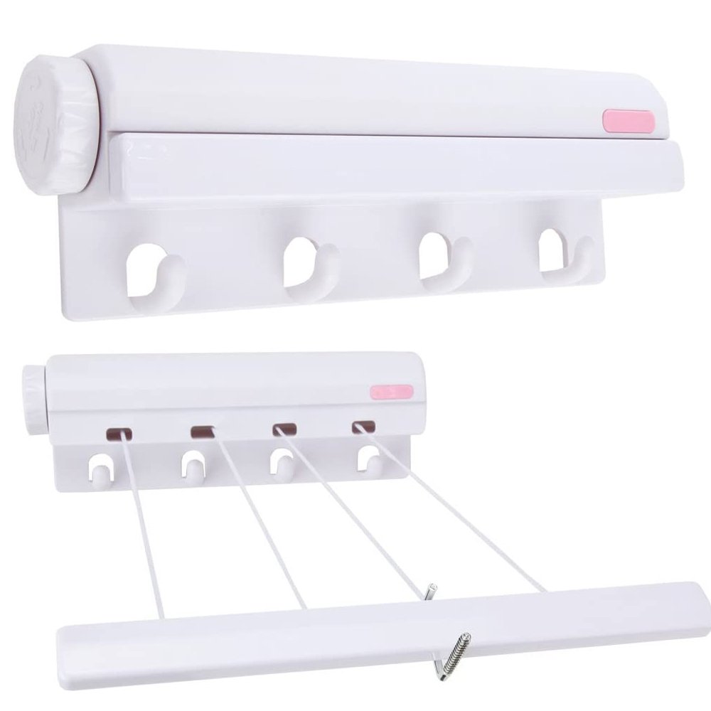 Household Essentials Automatic 4 Line Retractable Clothesline Clothes Dryer with 4 Bonus Hanging Hooks Indoor or Outdoor Use
