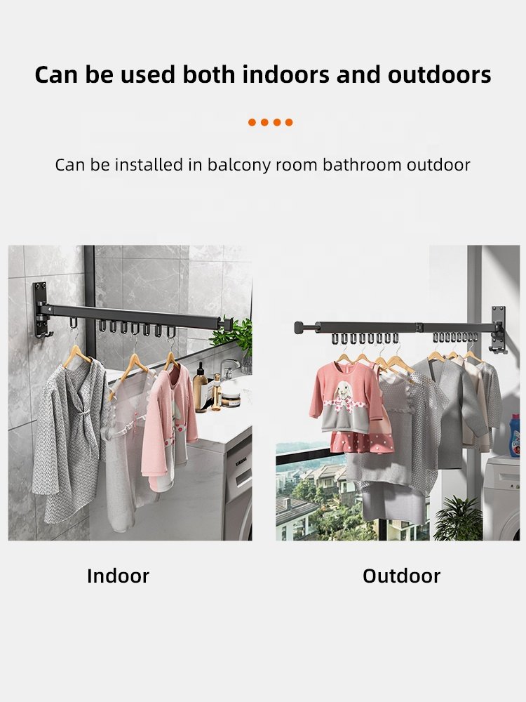 Folding extendable Hanger Wall Mounted Retractable Drying Rack For Clothes Indoor Aluminum Home Laundry Clothesline