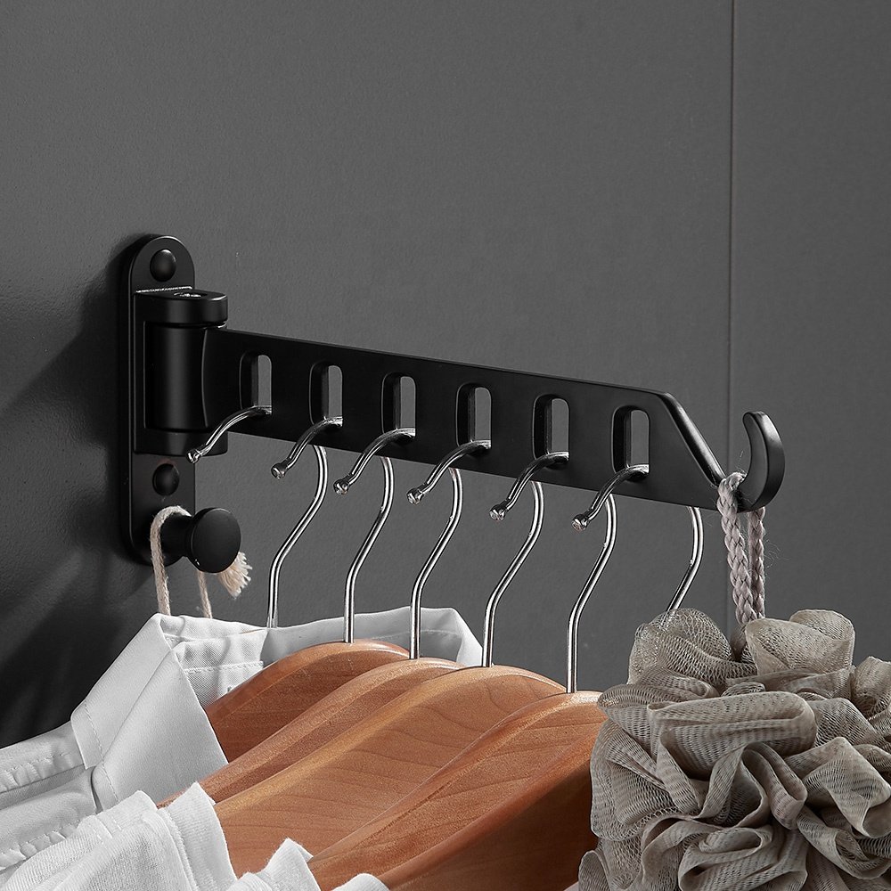 Home Saving Space Bathroom Laundry Black White Wall Mounted Foldable Clothes Drying Rack Aluminum