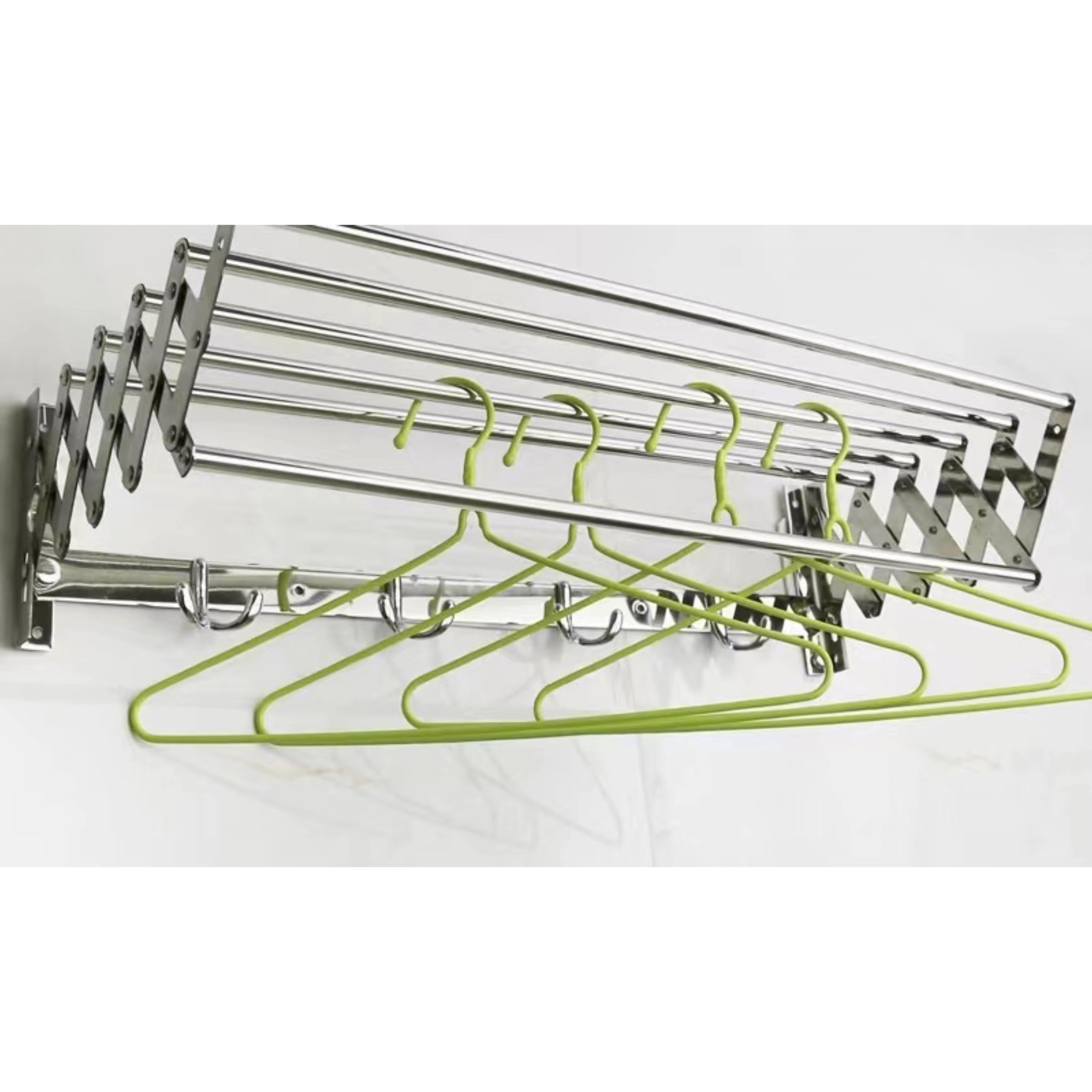 Folding stainless steel clothesline wall mounted bathroom towel rack set retractable laundry hanging racks