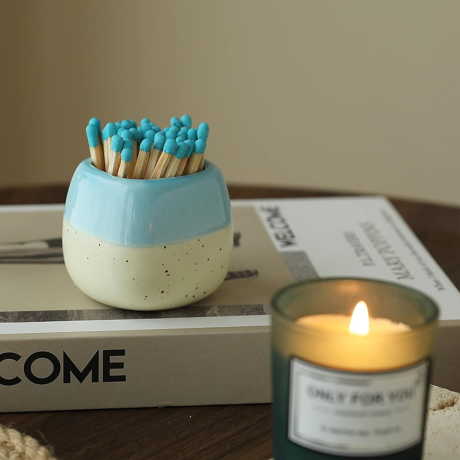 Mini Size Cute Ceramic Match Holder with Striker Idea Gifts for Decorative Modern Home Decor