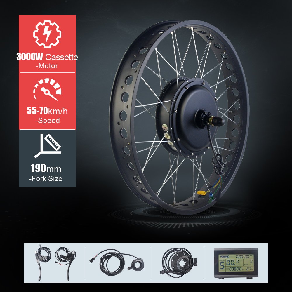 Hot sales 72V 3000W Ebike Conversion Kit Brushless Non-Gear 20inch 26inch Wheel Motor Matched With 4.0 Tire With 4 Color Wheel