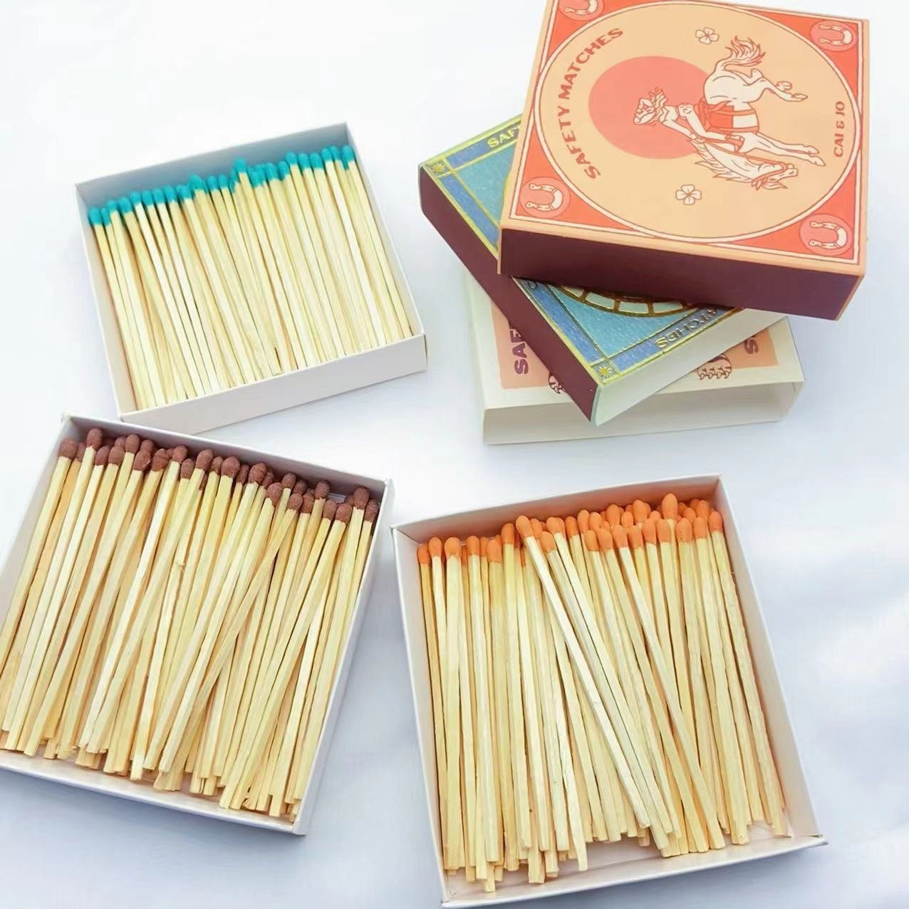 VLONG 4 inches wooden stick match with colored customize logo boxed match big square matchbox for cigar candle matches matchbox