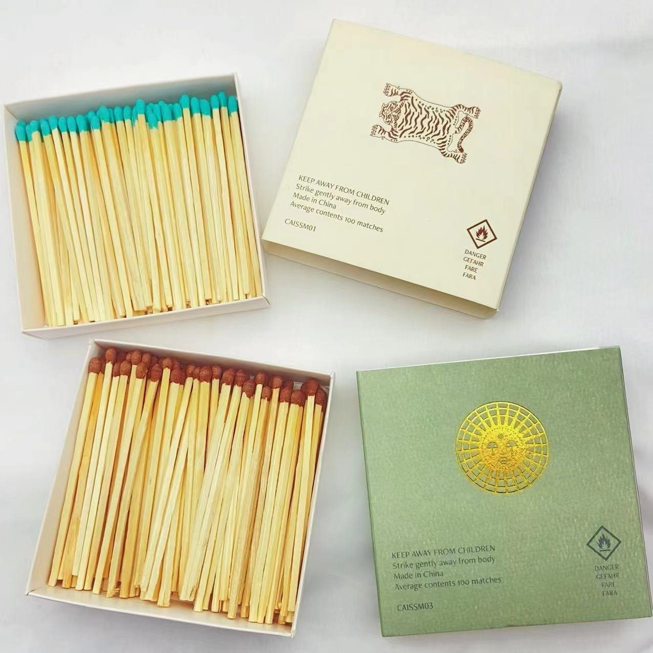 VLONG 4 inches wooden stick match with colored customize logo boxed match big square matchbox for cigar candle matches matchbox