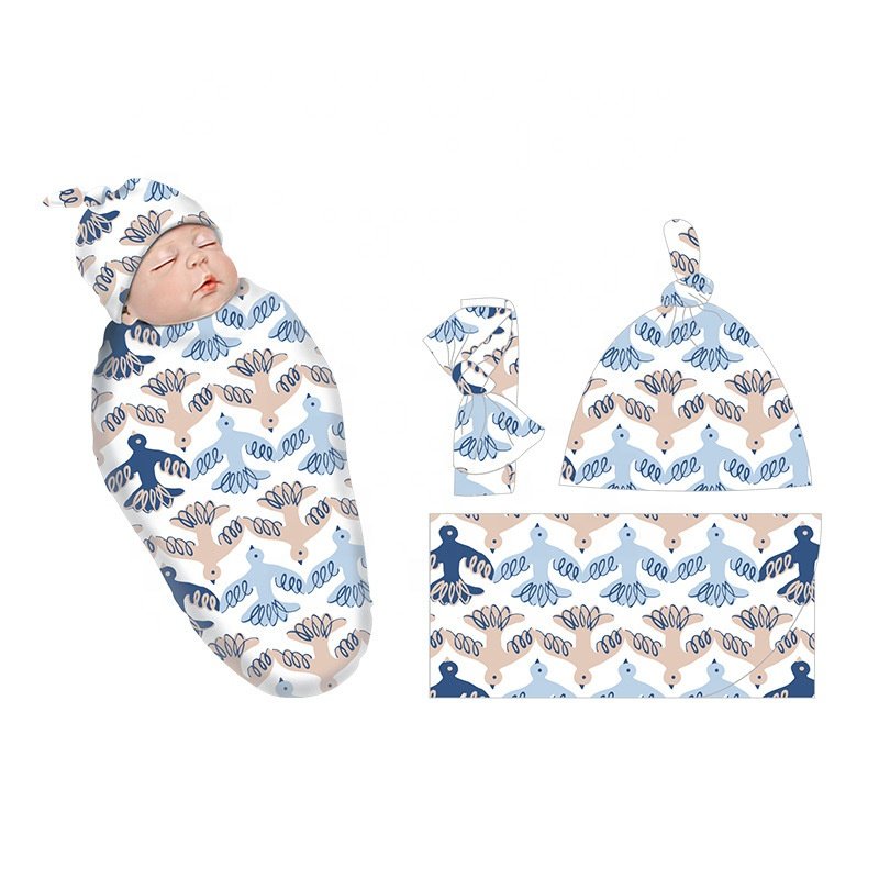 wholesale selling reasonable price newborn headband matching hat baby swaddle muslin blanket set