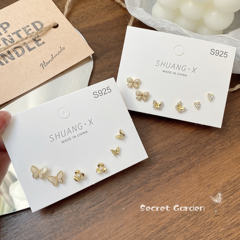 Trendy All-match Bow Knot Stud Earring Women Simple Gold Earrings Temperament Butterfly Earing Set