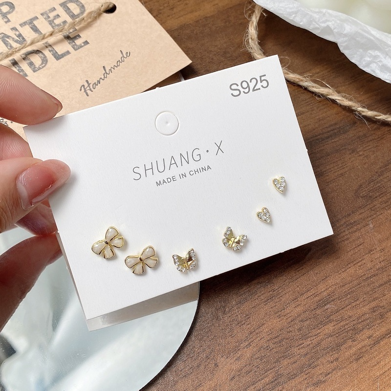 Trendy All-match Bow Knot Stud Earring Women Simple Gold Earrings Temperament Butterfly Earing Set