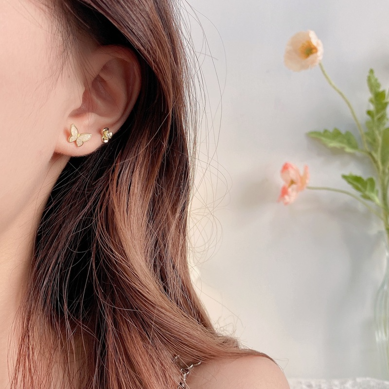 Trendy All-match Bow Knot Stud Earring Women Simple Gold Earrings Temperament Butterfly Earing Set