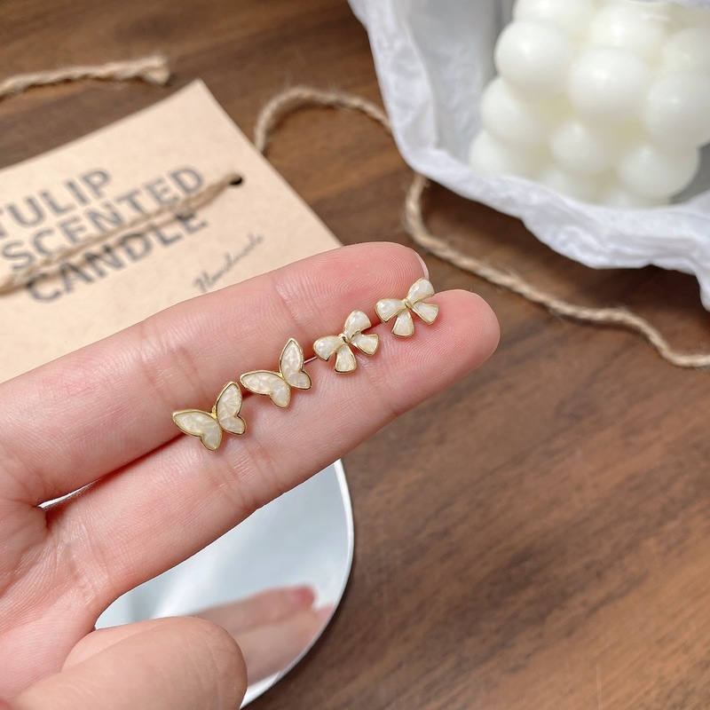 Trendy All-match Bow Knot Stud Earring Women Simple Gold Earrings Temperament Butterfly Earing Set