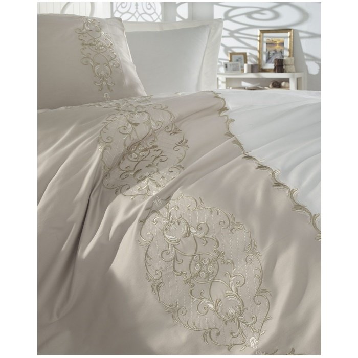 Embroidery Duvet Bedding Set High Quality Satin Cotton Match Two Fabric Colors Duvet Covers Pillowcases for Home Hotel Wedding
