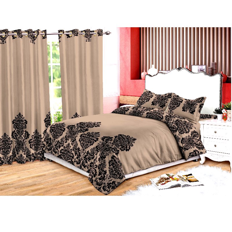 African Style Custom multi size Polyester Sheet and Curtain Matching Set 6pcs