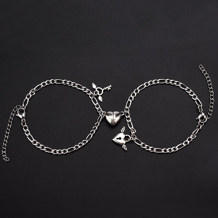 I029 Couple Bracelets Heart-Shaped Magnet Lock Key Bracelet Fashion Jewelry Bracelet & Bangles