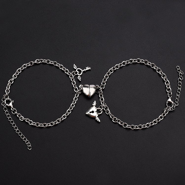 I029 Couple Bracelets Heart-Shaped Magnet Lock Key Bracelet Fashion Jewelry Bracelet & Bangles