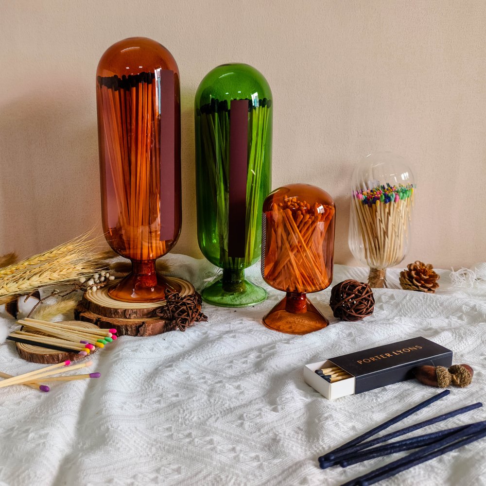 New Design custom size and color glass match cloche match sticks glass bottle holder jars cloche matches