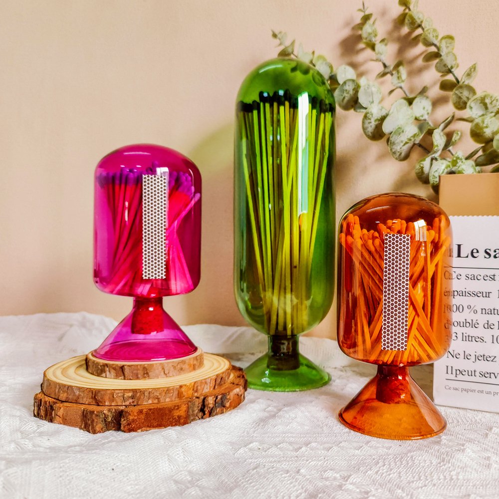 New Design custom size and color glass match cloche match sticks glass bottle holder jars cloche matches