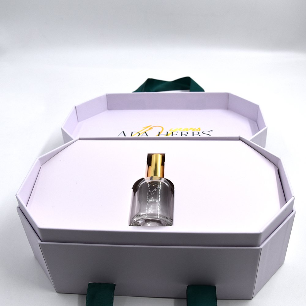 rigid luxury custom printed polygonal perfume gift box matching inner bracket bevel display box