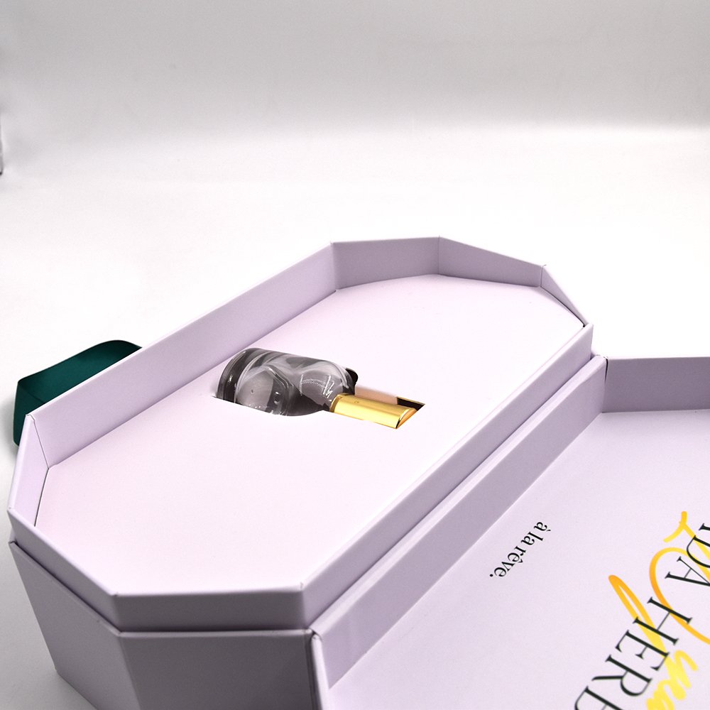 rigid luxury custom printed polygonal perfume gift box matching inner bracket bevel display box