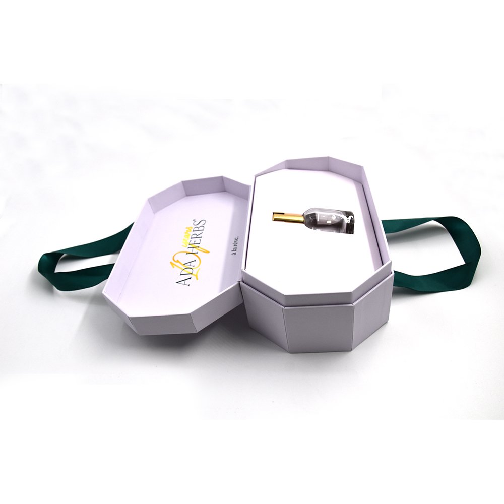 rigid luxury custom printed polygonal perfume gift box matching inner bracket bevel display box