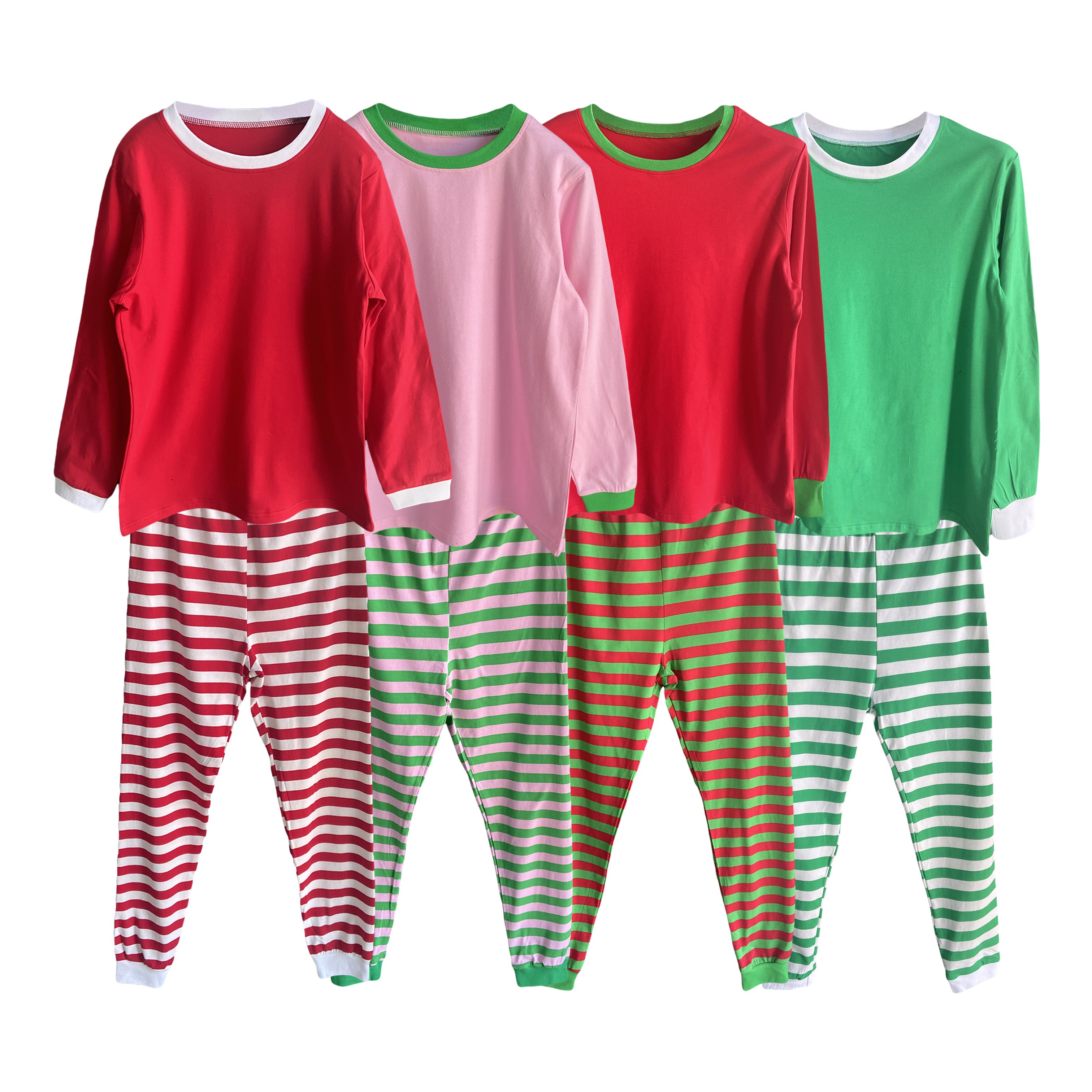 custom cotton christmas pajamas set pink green stripe family sleepwear pyjamas blank top christmas matching family pajamas 2024
