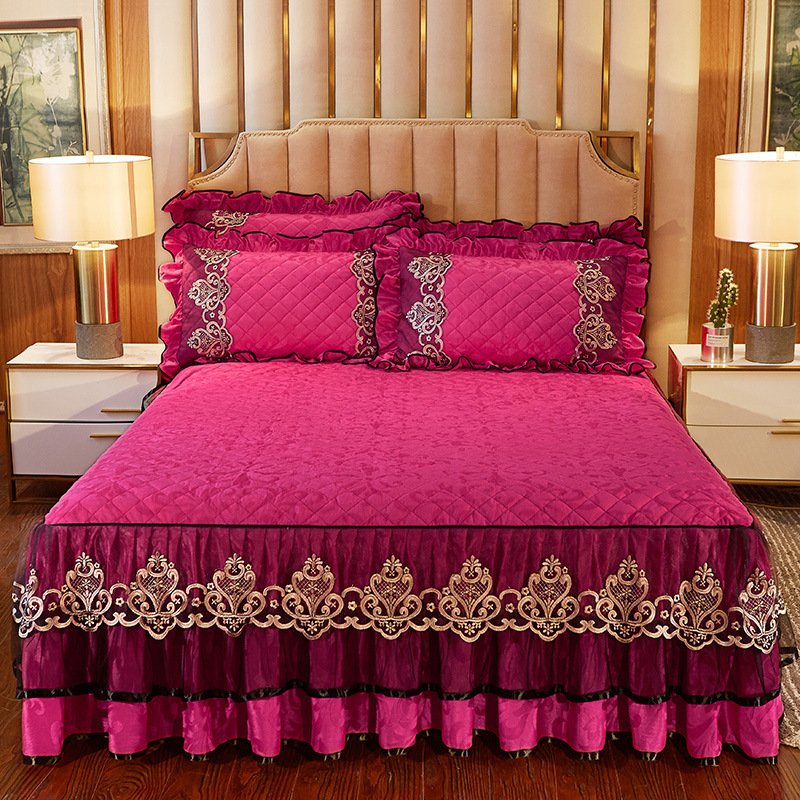 Ready To Ship Bed Skirt Set King Size Sheet Set With Matching Curtains Luxury Printed Bedspread Skirt 100% Polyester Set