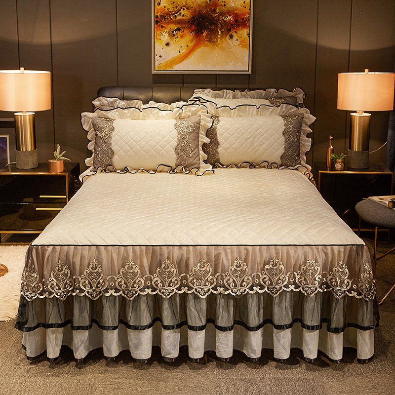 Ready To Ship Bed Skirt Set King Size Sheet Set With Matching Curtains Luxury Printed Bedspread Skirt 100% Polyester Set