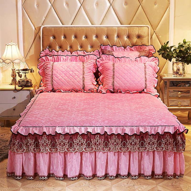 Ready To Ship Bed Skirt Set King Size Sheet Set With Matching Curtains Luxury Printed Bedspread Skirt 100% Polyester Set