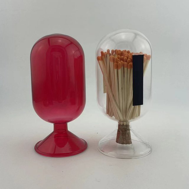 Middles size Match cloches Custom colored small fireplace match cloche empty glass bottle matches