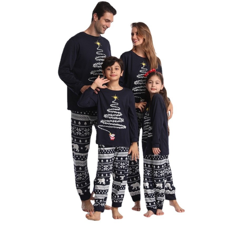 2024 Wholesale Fashion Customized Christmas Pajamas Family Matching Holiday New Year Print Long Sleeve Pants for Women and Men