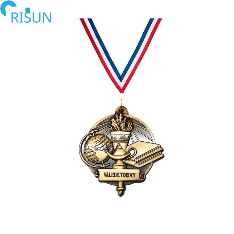 Factory Customize 3D Academic Graduate Graduation Valedictorian Award Medal Ribbon Medalla Medallion Custom Valedictorian Medal