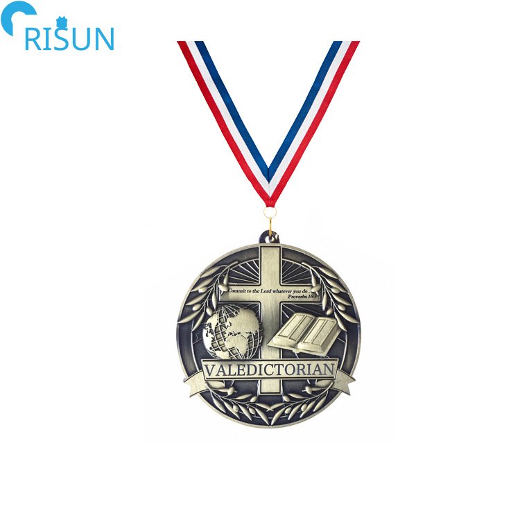 Factory Customize 3D Academic Graduate Graduation Valedictorian Award Medal Ribbon Medalla Medallion Custom Valedictorian Medal