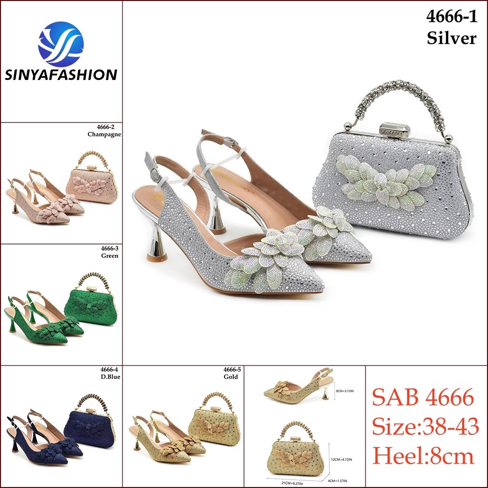 Sinya New Women Shoes And Bag Set High Heel Italian Shoes Matching Bag Set With Stones Wedding Party Shoes Set