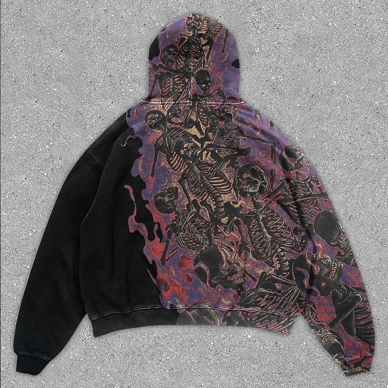 100% Cotton Retro Street Hip Hop Letter Print Oversized Hoodie Men's Fashion Trendy Goth Casual All-match Pullover.