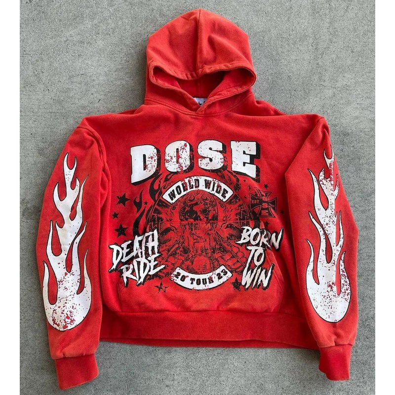 100% Cotton Retro Street Hip Hop Letter Print Oversized Hoodie Men's Fashion Trendy Goth Casual All-match Pullover.