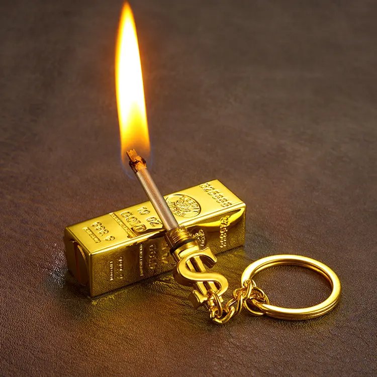 New Creative Portable Gold Bar match Shaped Lighter Match Key Chain Vintage Kerosene Keychain Lighter