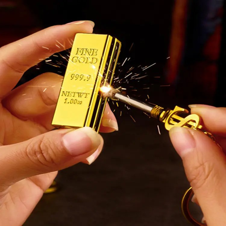 New Creative Portable Gold Bar match Shaped Lighter Match Key Chain Vintage Kerosene Keychain Lighter